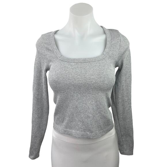 90 Degree By Reflex Tops - 90 Degree by Reflex Women's Gray Scoop Neck Long Sleeve Pullover Tee Top Sz S